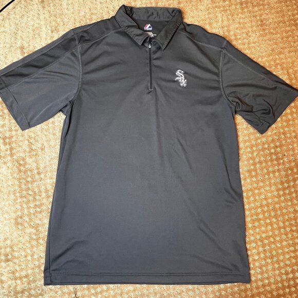 Chicago White Size 1/4 Zip Mens Polo Size L Magestic Embroidered Logo Black Polo - Picture 1 of 9